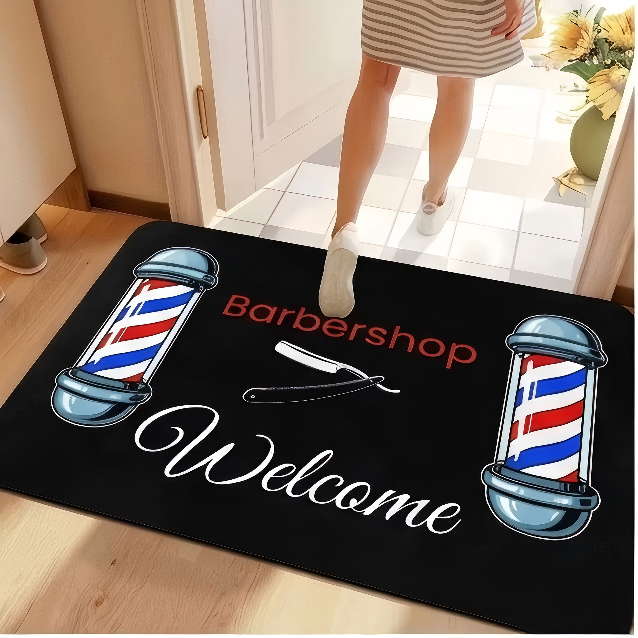 Commercial Printing And Graphics - Barbershop-Stange mit Willkommensgrafik, Fußmatte für den